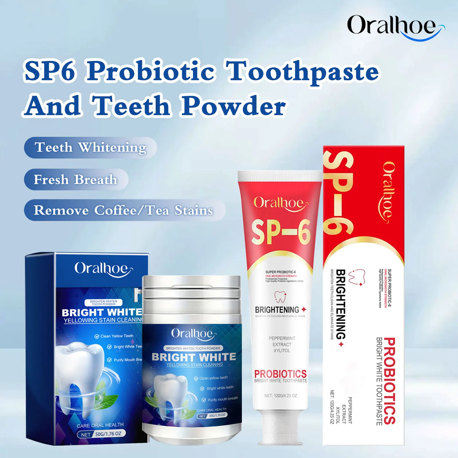 Oralhoe 120g Probiotic Toothpaste Sp-6 Whitening Tooth Powder Remove Plaque Stains Oral Hygiene Refreshing Breath Toothpaste