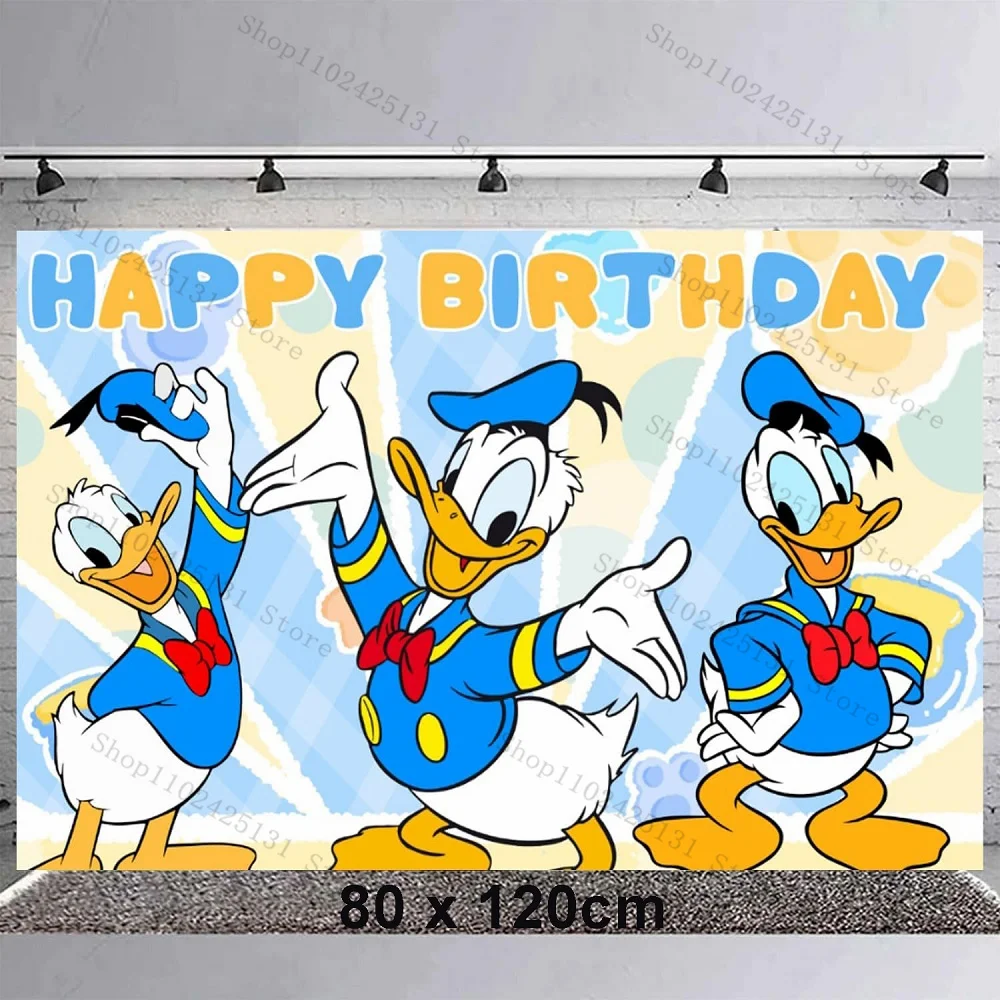 لوازم زينة حفلات أعياد الميلاد السعيدة من دونالد داك، بالونات ألومنيوم، خلفية كرتونية، لافتة علوية للكب كيك، هدية #3