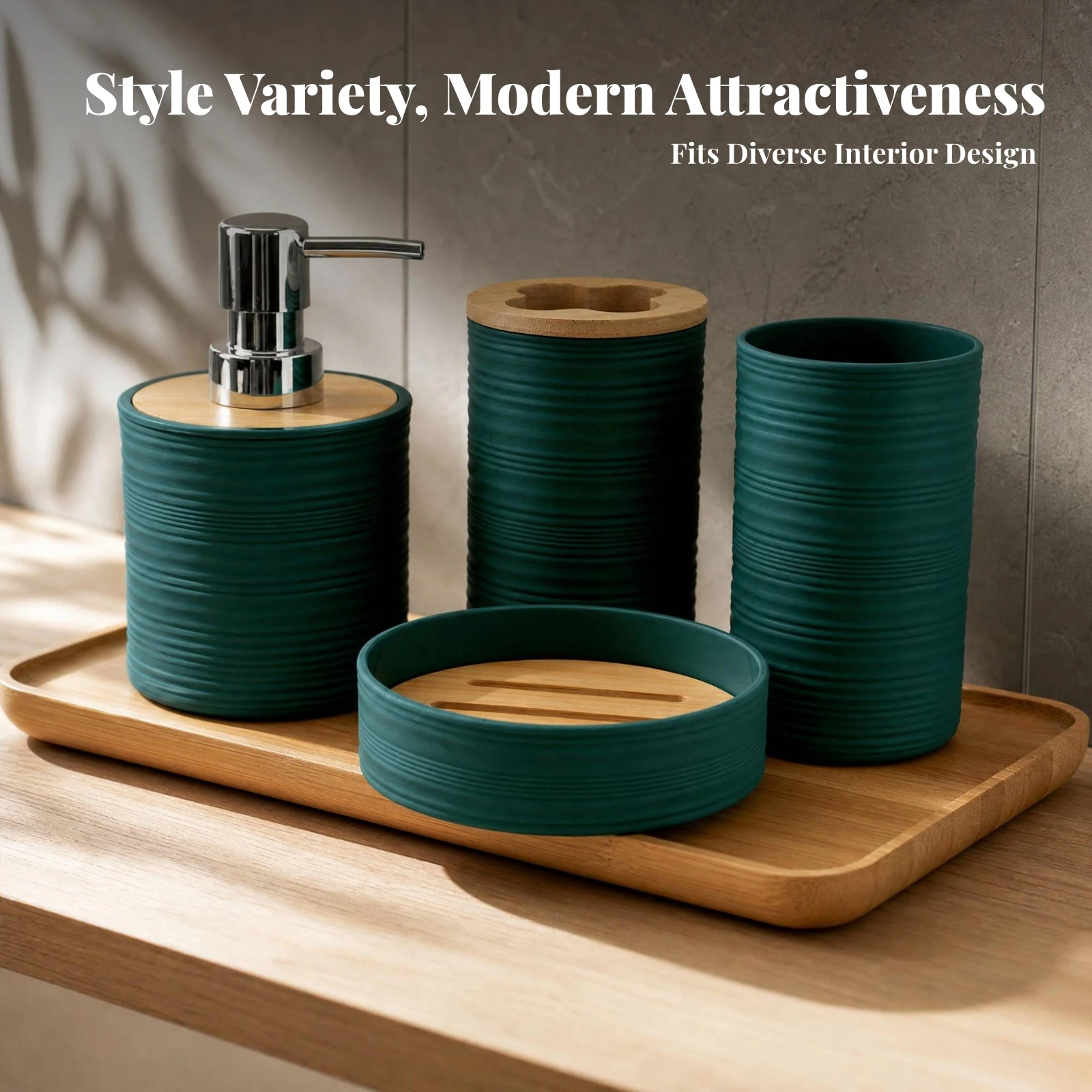 4Pcs Bathroom Accessories Set Soap Dispenser Toothbrush Holder Tumbler Soap Dish Bath Set for Countertop Vanity Bathroom Decor