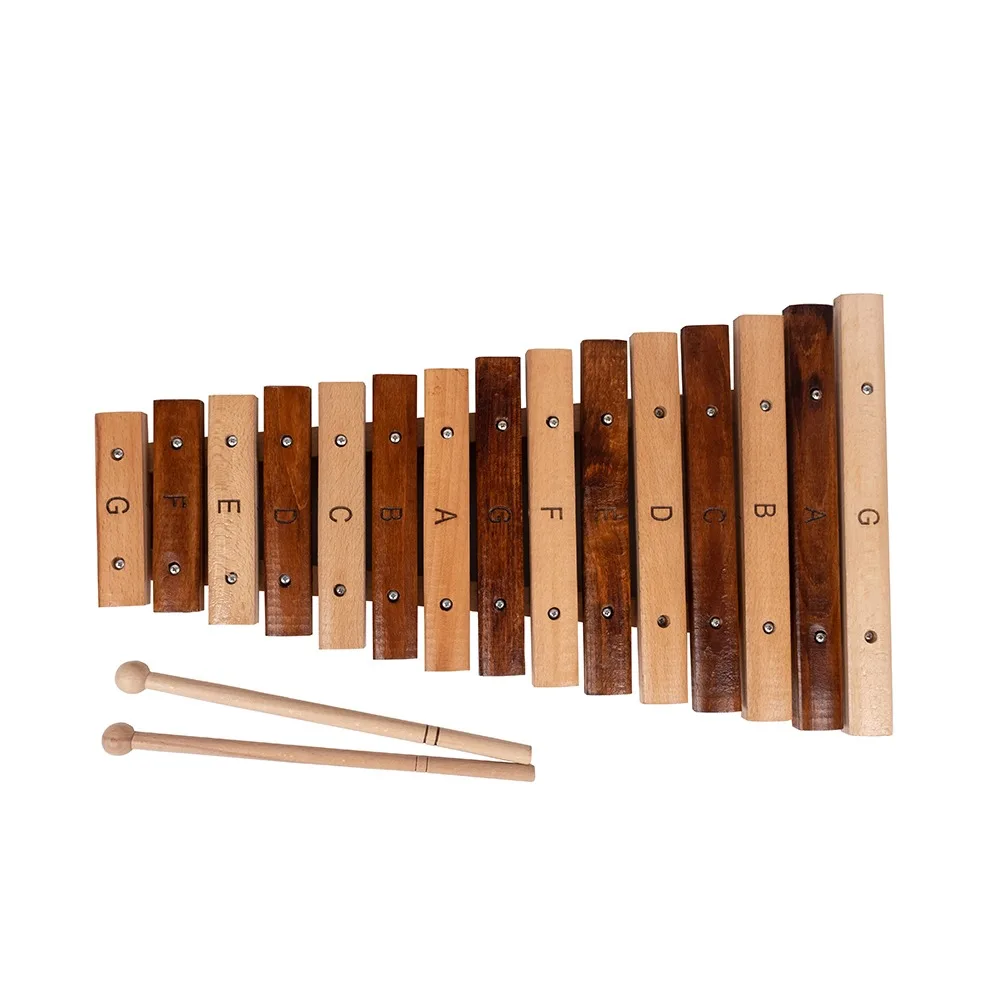 

15 Note Glockenspiel Xylophone Organic Full Wooden Bars Educational Percussion Instrument