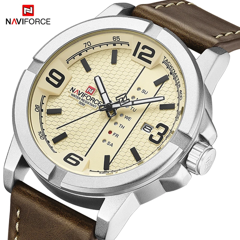 NAVIFORCE Luxury Brand Watches for Men Waterproof Date Display Quatrtz Clock Leather Strap Creative Wristwatch Relogio Masculino