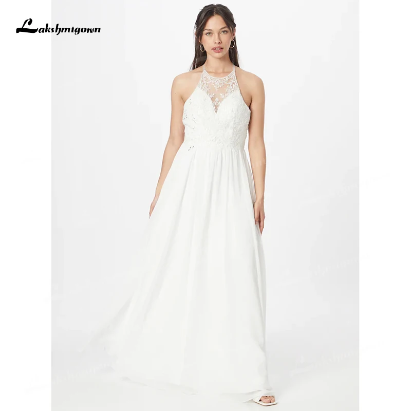 Vestido de novia de gasa sin mangas con cuello Halter, ropa de boda Sexy con espalda descubierta, apliques de encaje con cuentas, línea A