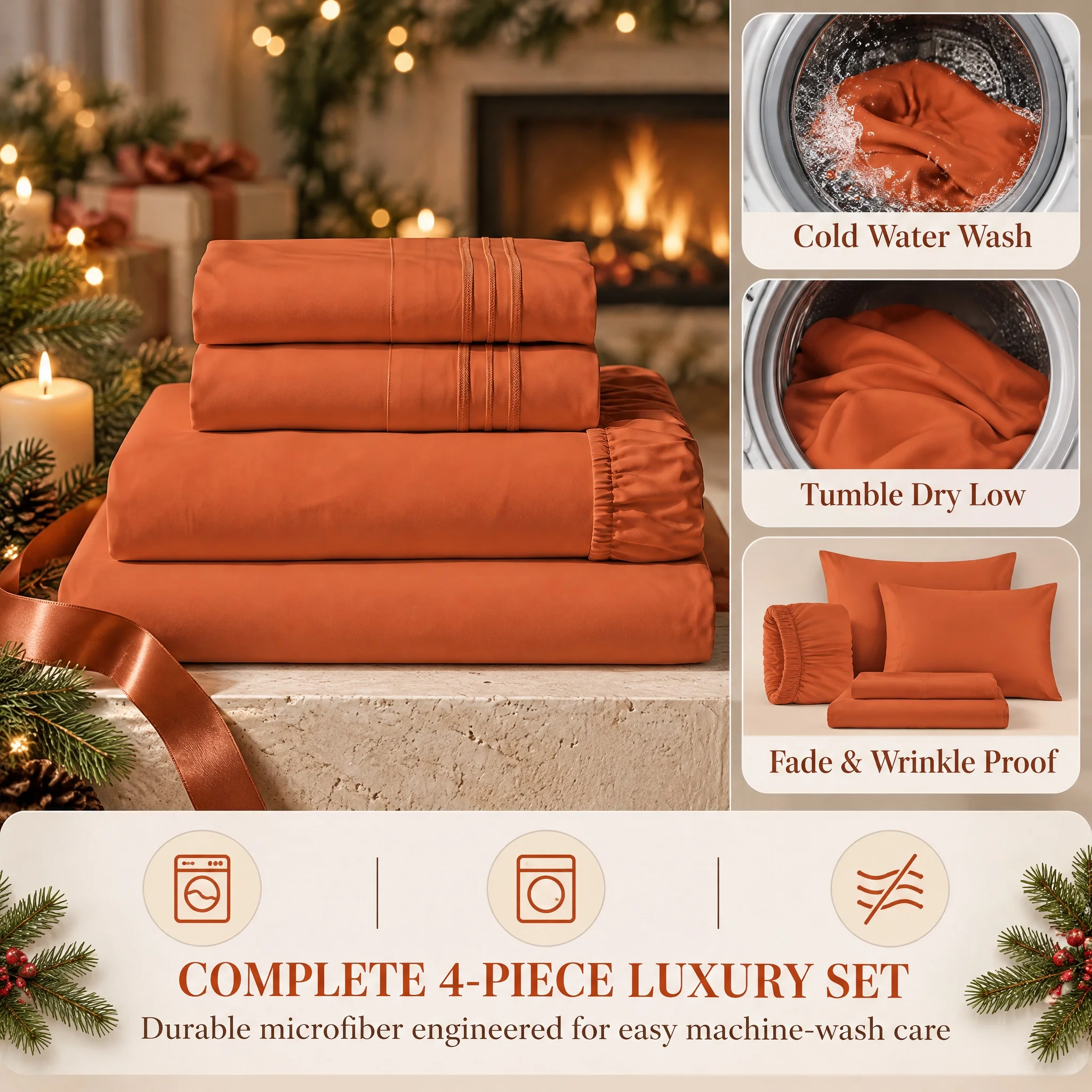 Solid Color Bed Sheet Set 4 Pieces, Twin Full Queen King Size, Elegant Bedding Set, Deep Pocket Fitted Sheet with Flat Sheet & Pillowcases, Wrinkle Resistant for Holiday Bedroom Decor
