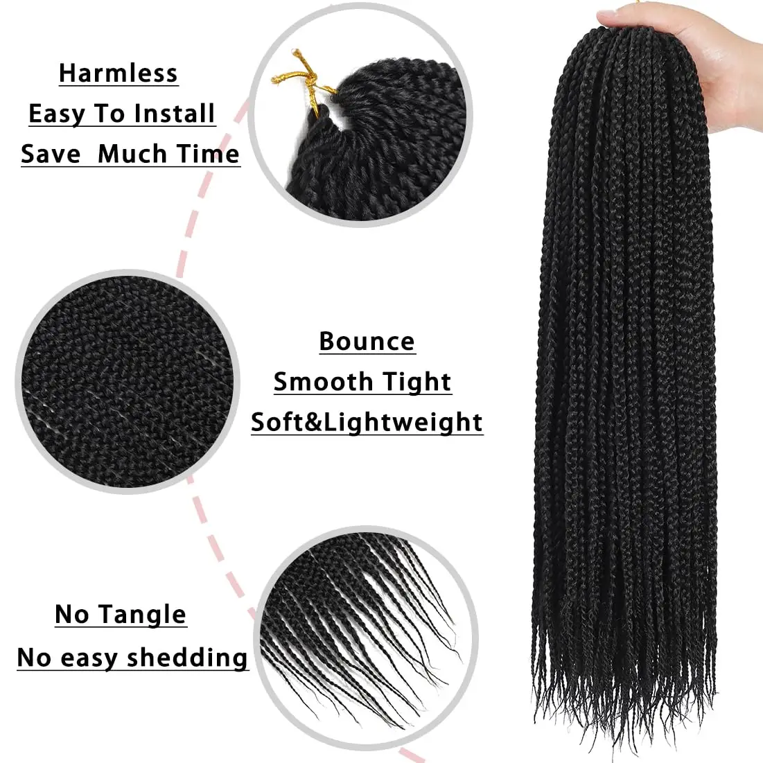 Crochet Box Braids Hair for Women 3 Packs Straight Pre looped Goddess Box Braids Hair Synthetic Soft Braiding Hair Extensions