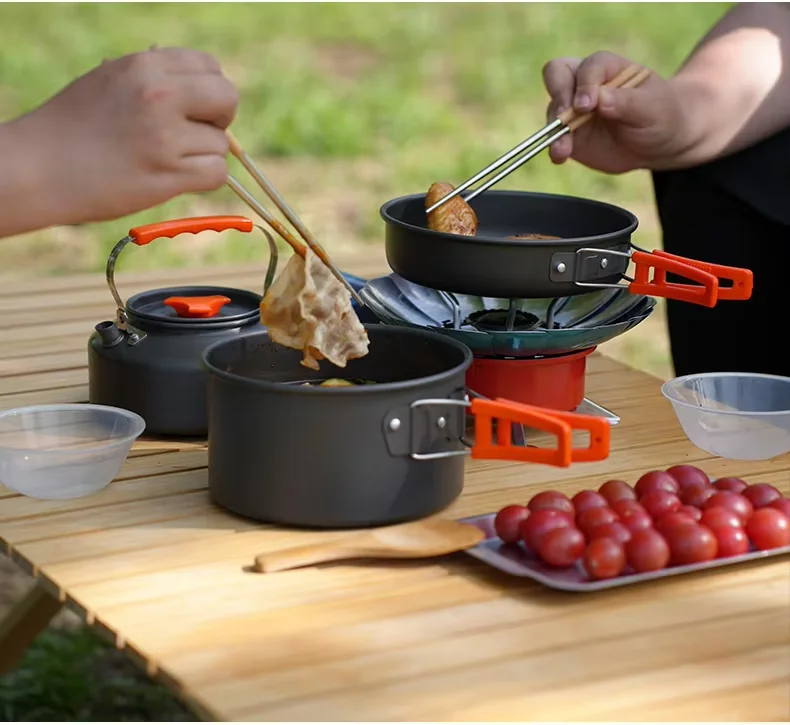 

Factory Price Hiking Outdoor Picnic Camping Cooking Non-stick Portable Lightweight Cookware Set
