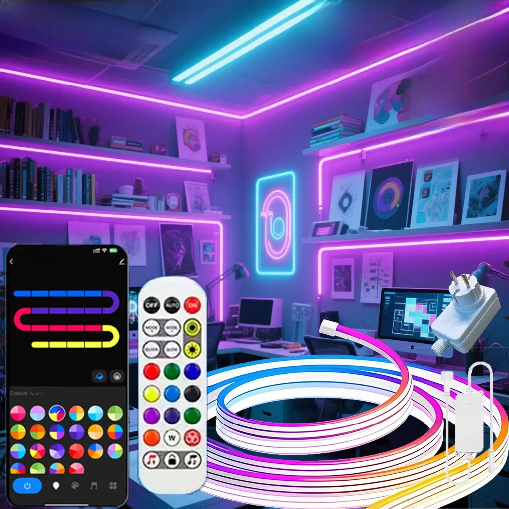 WISCOLOR 24V Tuya Wifi LED Neon Strip verlichting Waterdichte Silicone Muziek Sync met Voice Control ondersteuning Aleax / Google Home / Smart Life voor binnen Openlucht Decoratieverlichting - afbeelding 2