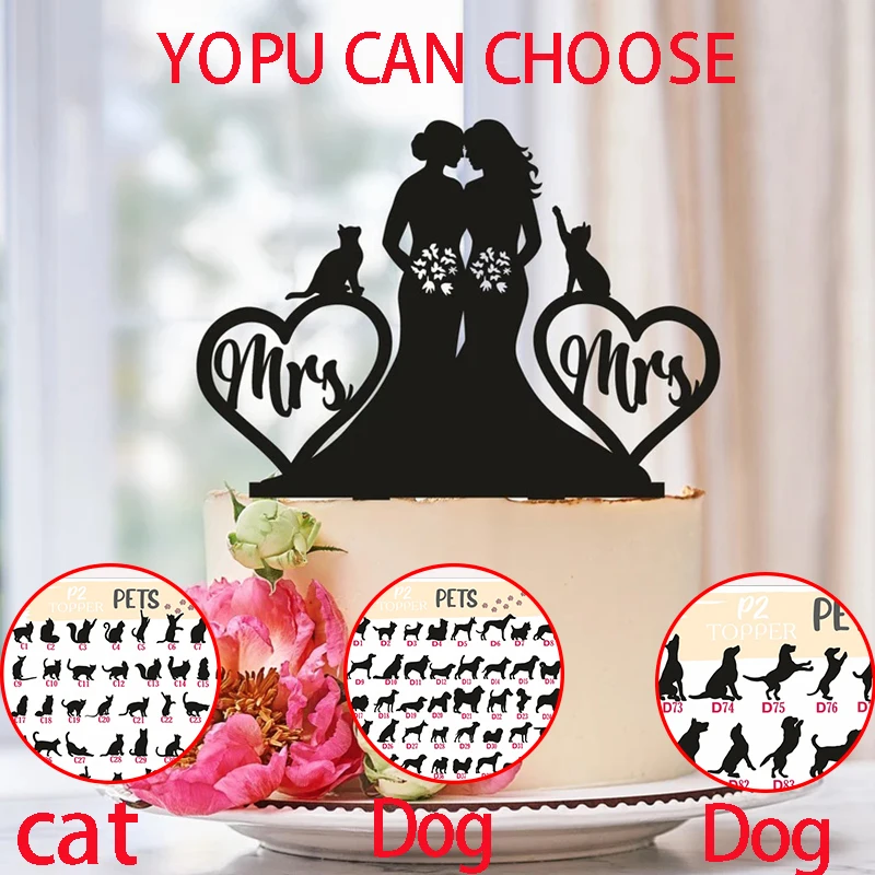 Personalized Lesbian Wedding CakeTopper With Two Cats Wedding Cake Topper With Lesbian Silhouette