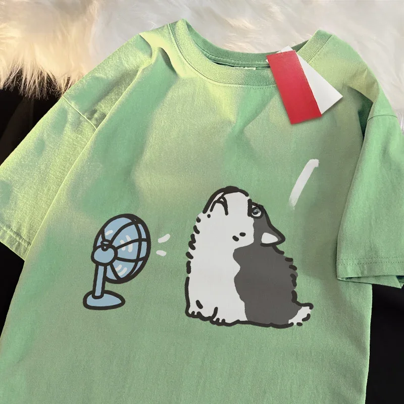 Husky Blower Fan Fun Cartoonprint Męska koszulka Cartoon Street T Shirt Popularne koszulki sportowe Hip Hop Bawełna z krótkim rękawem — zdjęcie 2