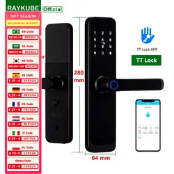 RAYKUBE K8 TT Lock Bluetooth Smart Door Lock Fingerprint Lock Digital Electric Lock With Longer Larger Handle Panels Doorbell