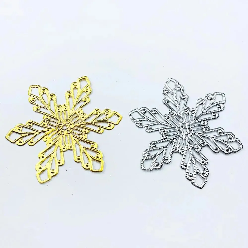 10 sztuk/partia 70mm Snowflake metalowe filigranowe kwiaty kromka Charms baza ustawienie biżuteria DIY komponenty ustalenia — zdjęcie 2