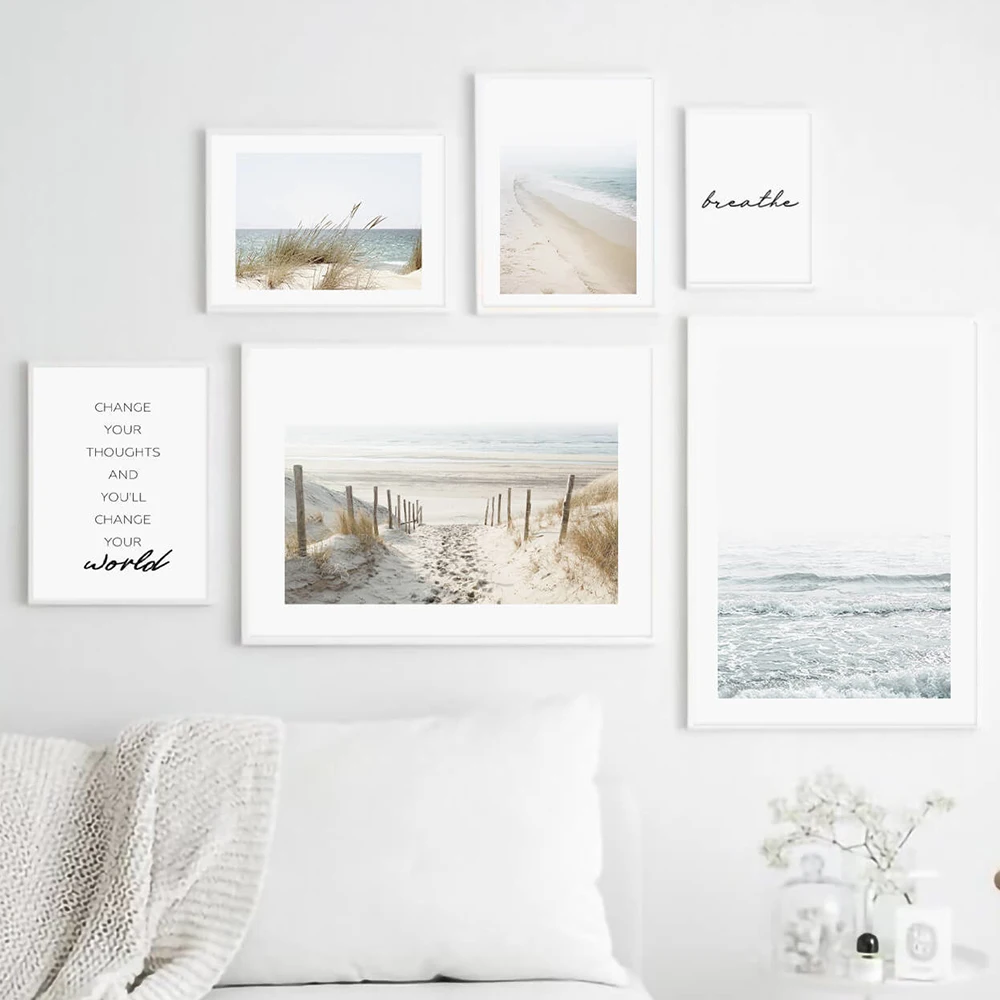 Seascape Wall Art Poster Reed Sea Beach World Quotes Canvas Painting Nordic Wall Pictures Prints For Living Room Home Decoration