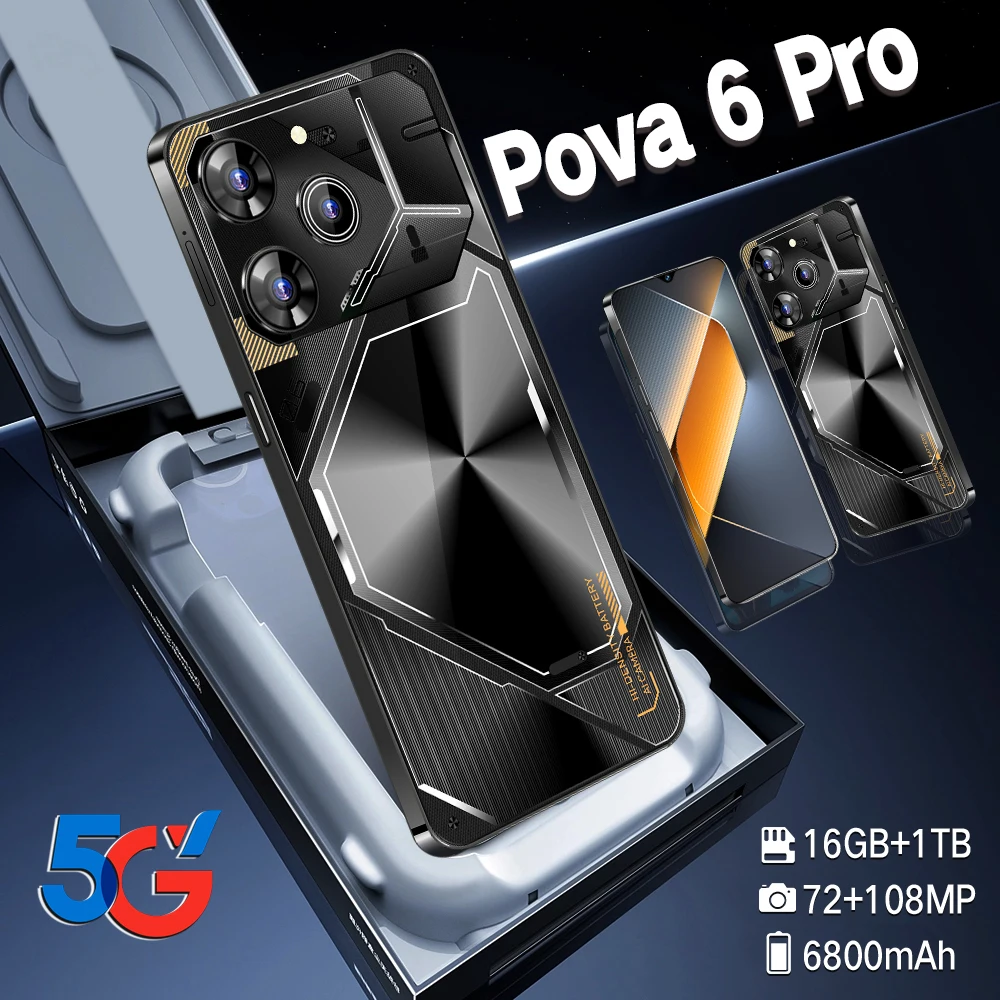 

New Pova 6 Pro Global Version Smartphone 6.8inch Full Screen 4G/5G Cell Phone 16TB+1TB 6800mAh Mobile Phones 108MP Celulares