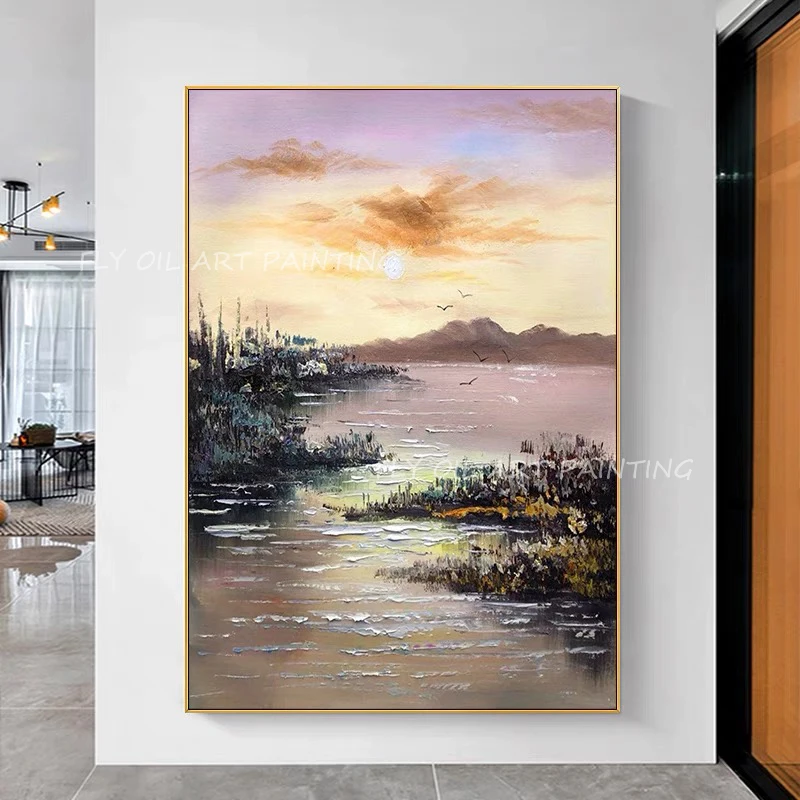 

2022 Seaside Modern Ocean Sea Landscape Canvas Abstract Handmade Oil Painting Picture Wall Arts Living Room Gift