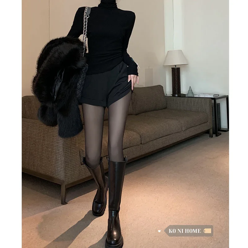 

Women's warm tights with fleece and thick autumnwinter black nude tights with fake flesh through leggings