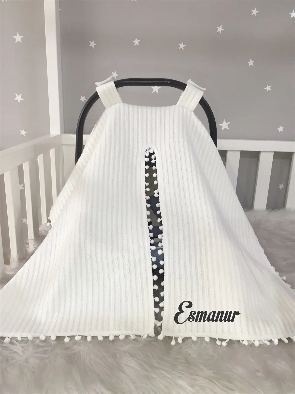 Creme malha tecido Stroller Cover, especialmente nomeado