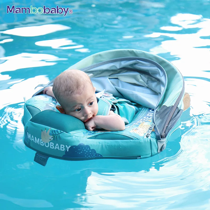 Mambobaby Baby Pool Float with Canopy & Tile Baby Swim Ring Infant Swimming Trainer Circle With Adjustable Strap for Boys Girls