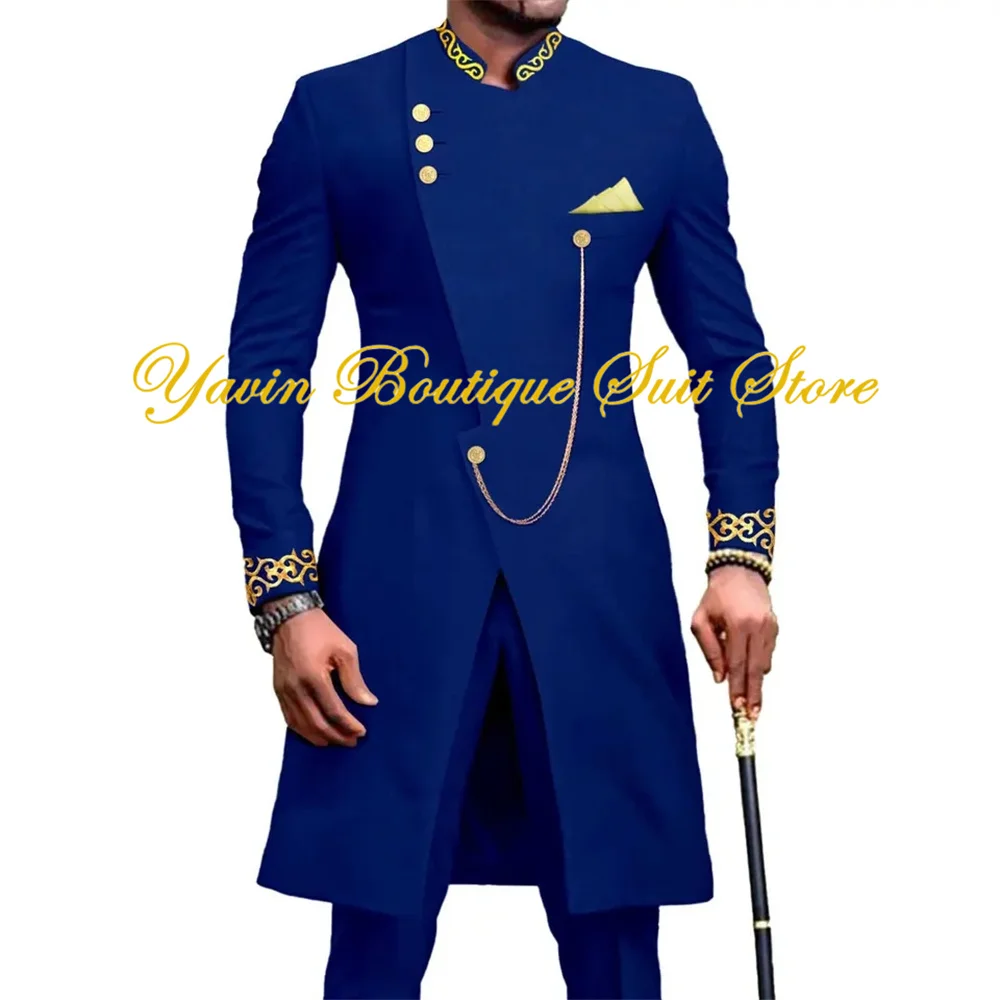 

Embroidered Men's Suit 2 Piece Set Blazer Pants Wedding Groom Tuxedo Formal Outfit for Men