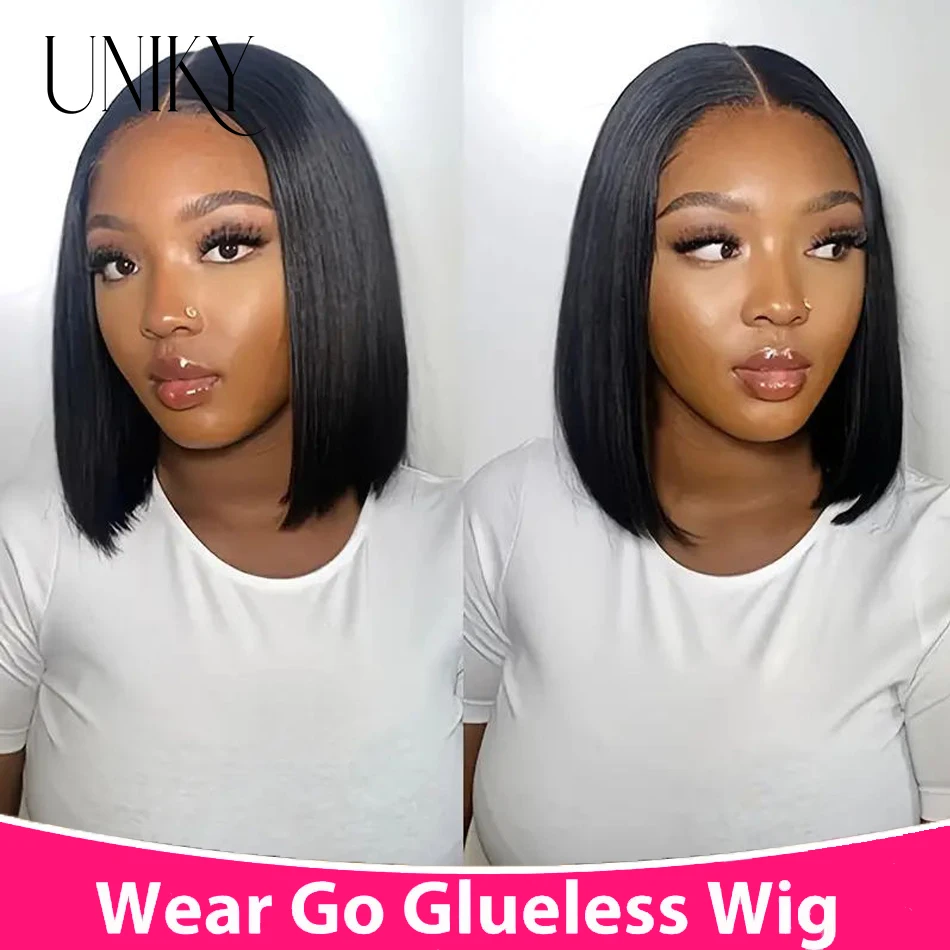 Uniky Hair Wear Go Glueless Wigs Preplucked Straight Short Bob Prebleached Ready To Wear Wigs For Women Pre Cut Lace Wear Go Wig