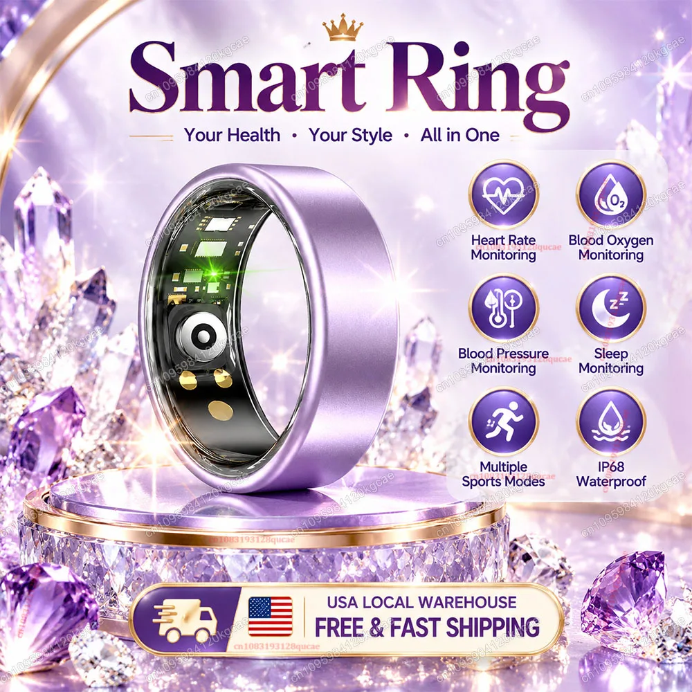 7 Colors Options Smart Ring Blood Pressure Heart Rate Sleep Monitoring Smartring IP68 & 5ATM Waterproof Multi-sport Mode Smartring Man Women USA Local