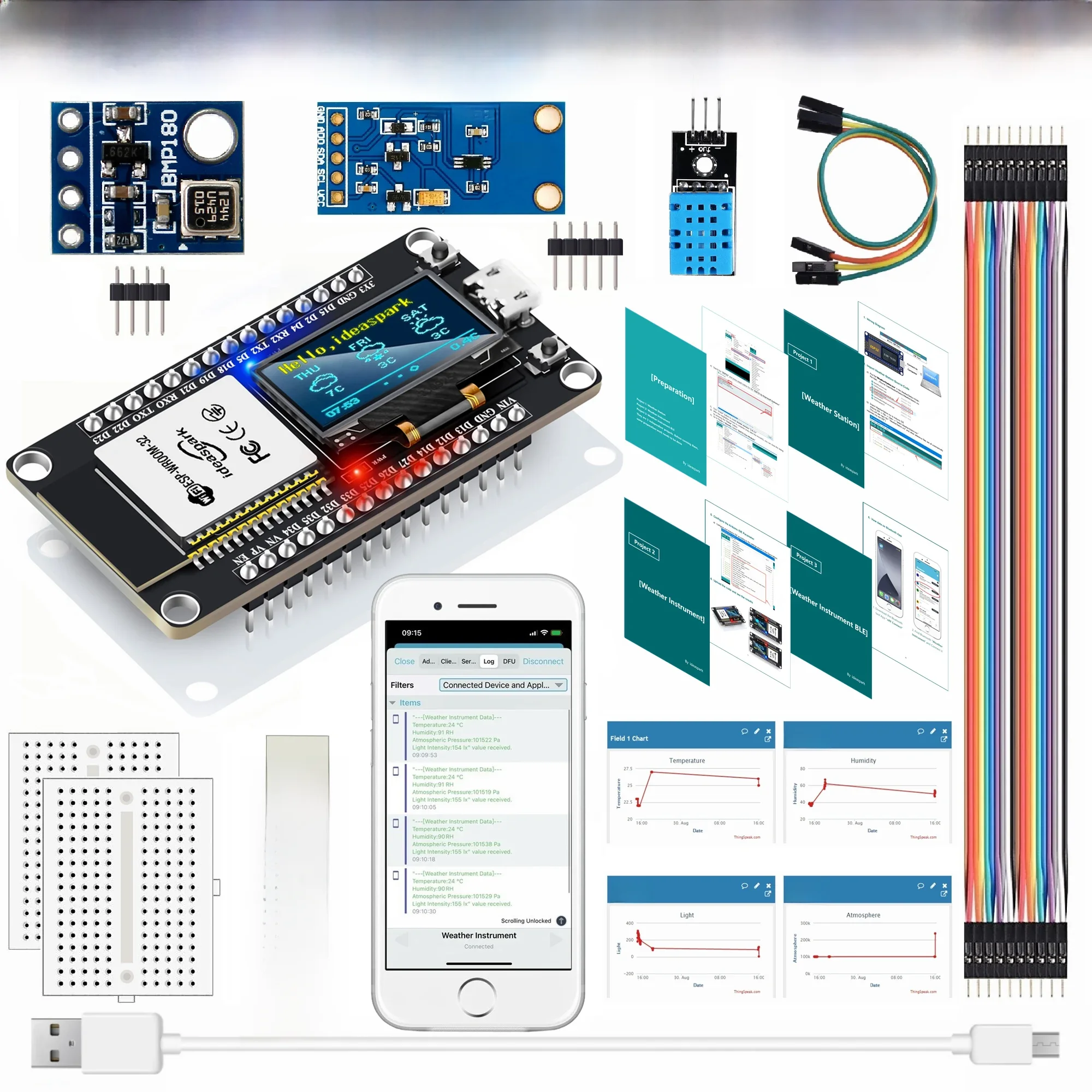Stacja pogodowa ESP32 zestaw przyrządów pogodowych WiFi + BT zintegrowany 0.96 ''OLED DHT-11 BMP-180 BH1750 czujnik dla Arduino IoT Starter — zdjęcie produktu 7