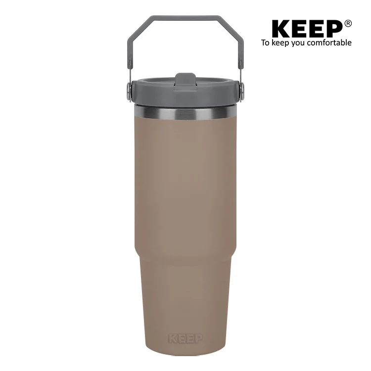 KEEP keeping warm cooling flat straw large capacity slim flip stainless steel handle straw tumbler 900ml