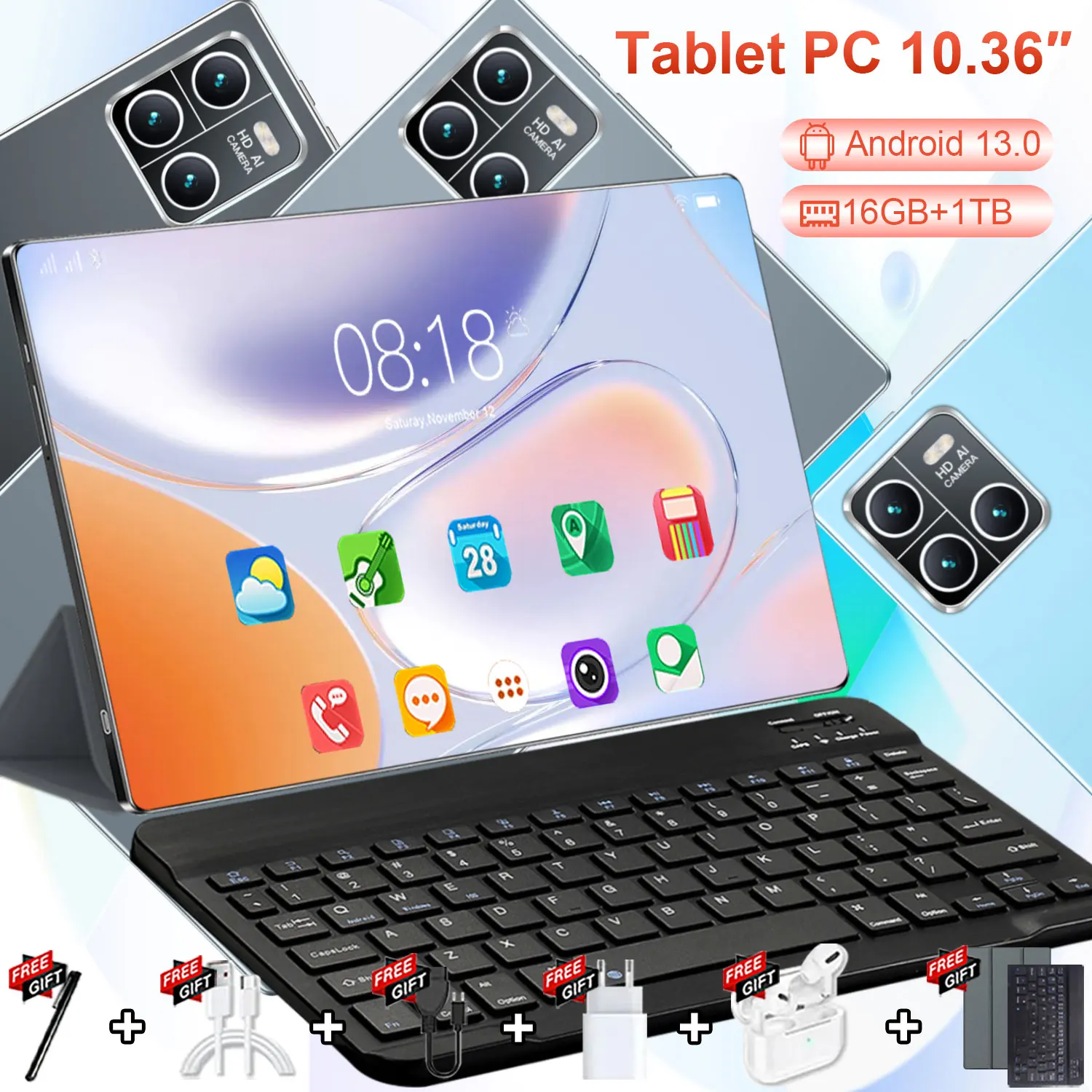 Tablet PC de 10.36 Pulgadas, 16GB+1TB, 200000mAh, Android 13, 14 Núcleos, Doble SIM, Red 5G WiFi, Procesador, Regalo para Amigos, Gran Venta 2026