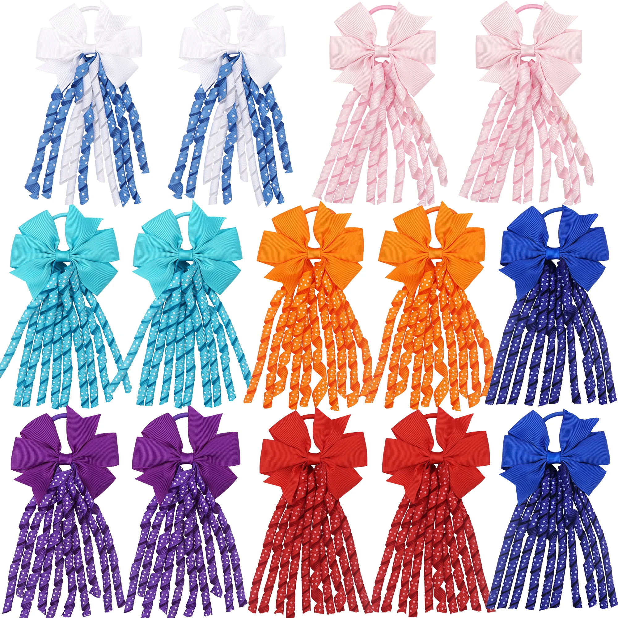 12pcs Ribbon Pigtail Hair Bows Elastic Hair Ties Hair Bands Holders Hair Accessories for Baby Girls Infants Toddler