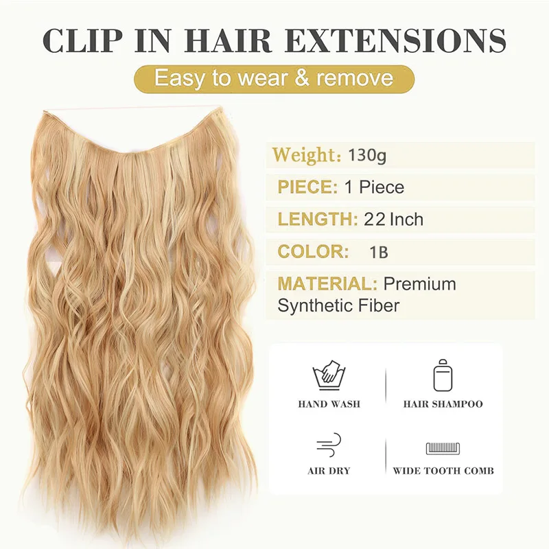 Long Wavy Synthetic Wire Hair Extensions with Transparent Wire Adjustable Size 4 Secure Clips Secret Hairpiece For Women Daily image 2