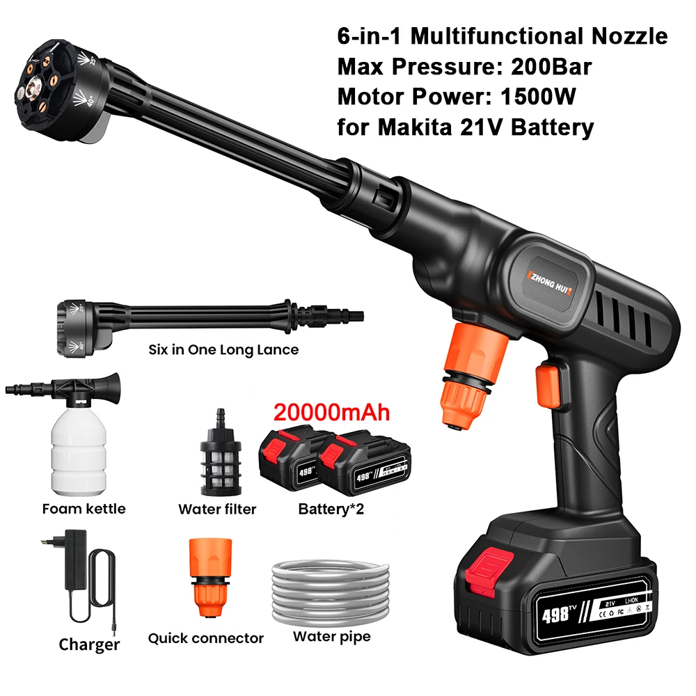 3500 W 200 Bar kabelloser elektrischer Hochdruckreiniger, Sprühwasserpistole, Autowaschdruck-Wasserreinigungsmaschine für 21 V-Batterie