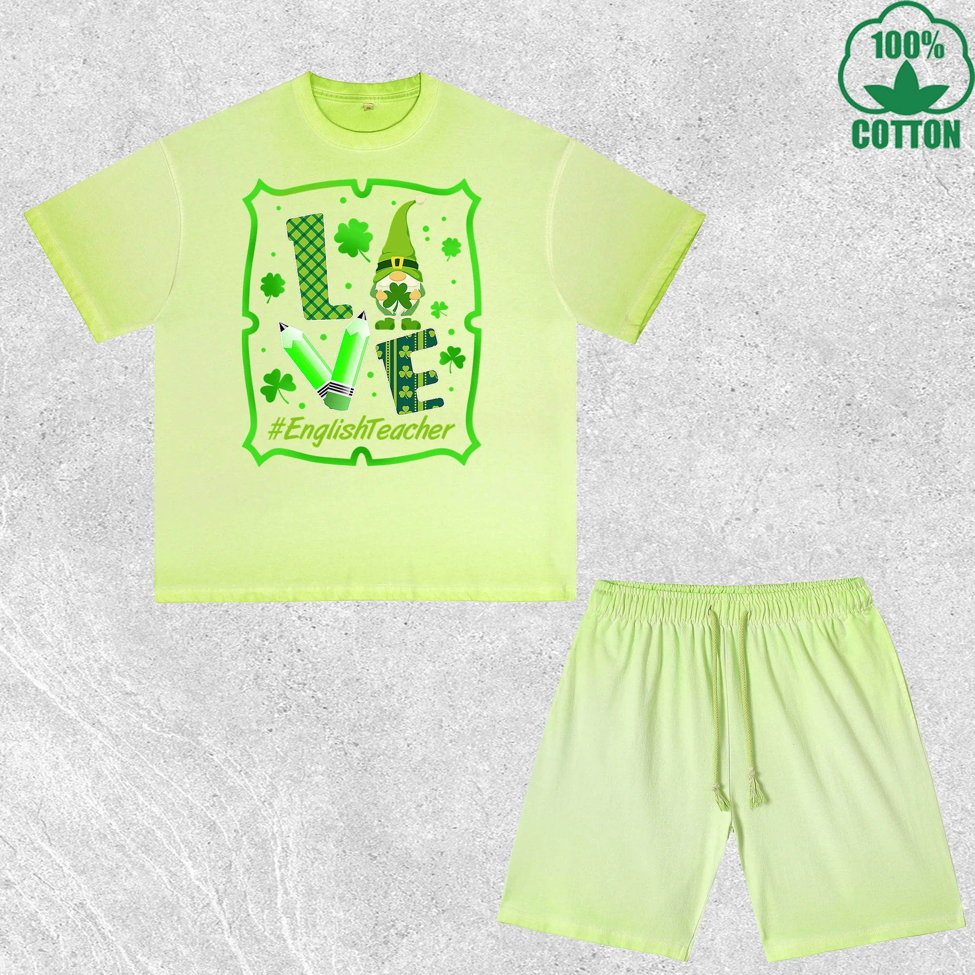 

Love Saint Patrick Printed Dirty Wash T-Shirt Shorts Set Multicolor Combo Loose Trendy Fashionable 100%Cotton Short Value Pack