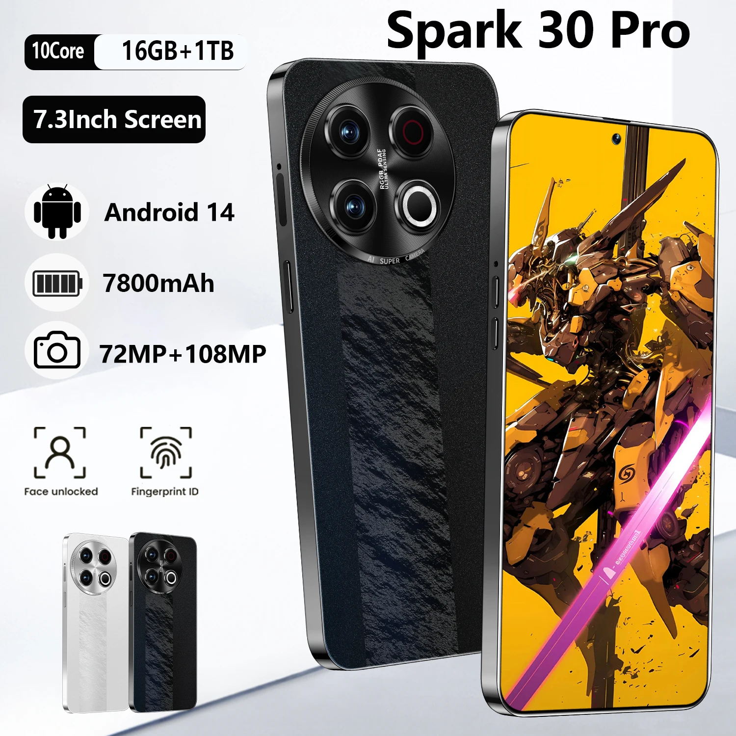 

2025 Hot Sale Mobile Phones Spark 30 Pro 7.3inch 22G+2T Cellphones 7800mAh Battery 108MP Camera Global Version smartphone 5G