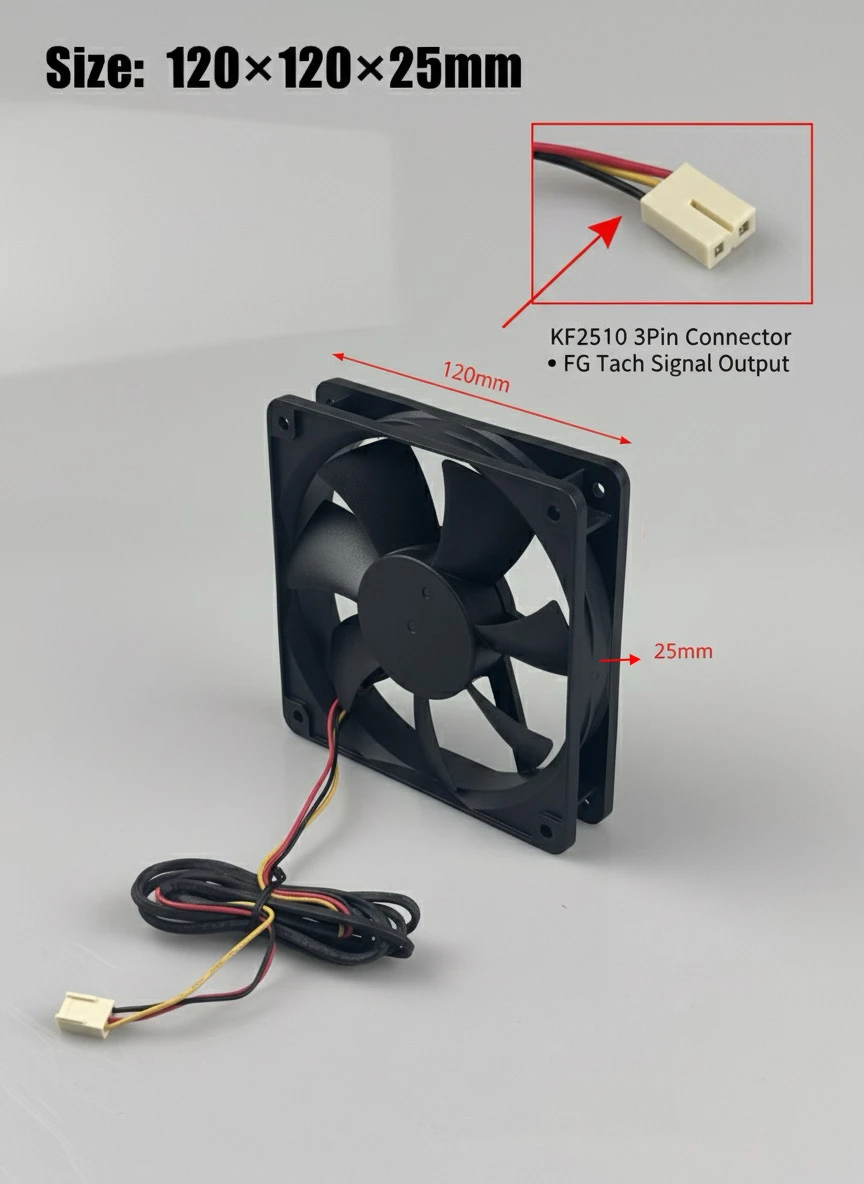 Ventilador de refrigeración de 120mm x 25mm DC 12V, rodamiento de bolas doble, señal FG de 3 pines, 2200RPM, 87,87CFM, alto flujo de aire silencioso para caja de gabinete de servidor de PC
