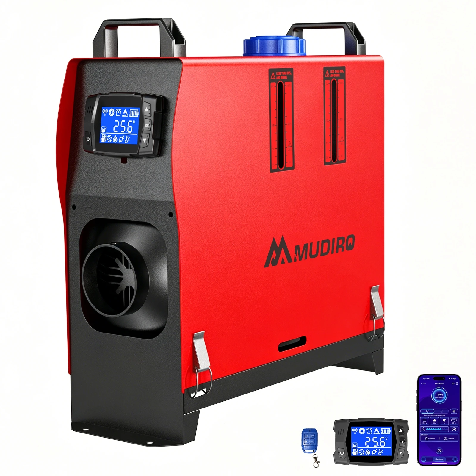 2026 Upgrade Mudiro 8KW Diesel-Lufterhitzer mit Auto-Hochlandmodus & Smart-LCD-Panel, Bluetooth-App + Fernbedienung, Dual-Wireless Auto Start-Stopp, 4-Sprachige Sprachausgabe, 1,5m Verlängerungskabel,