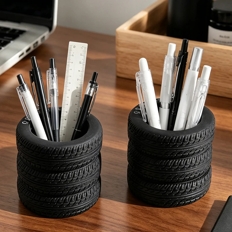 Vintage Industrial 3-Tier Tire Resin Pen Holder Desktop Organizer Pencil Storage Pot Back to School Home Office Decor Gift