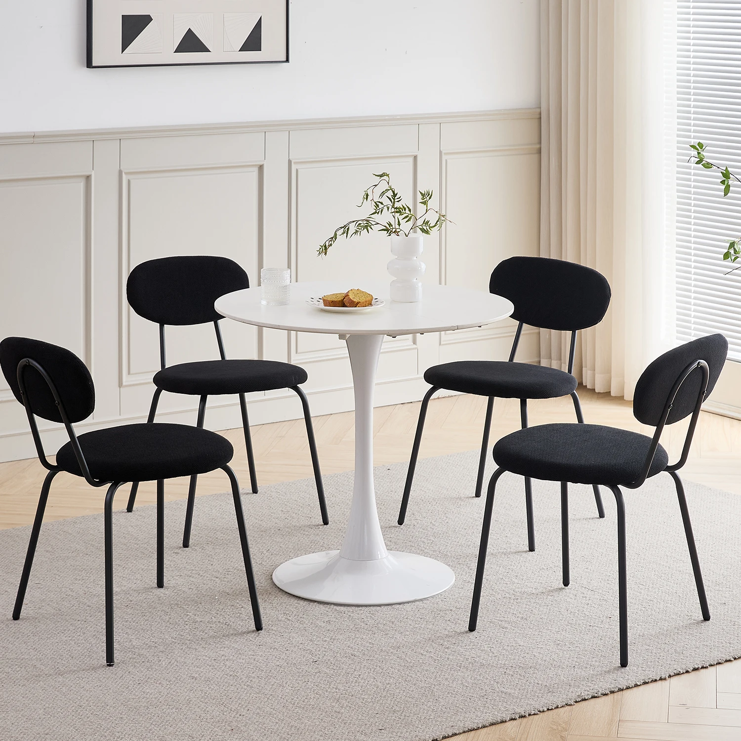 Set aus 4/6 nordischen Esszimmerstühlen mit Eisenbeinen, gepolstert, schlicht, hochwertig, stapelbar für Wohnzimmer/Wartezimmer/Bar/Restaurant – Detail 13