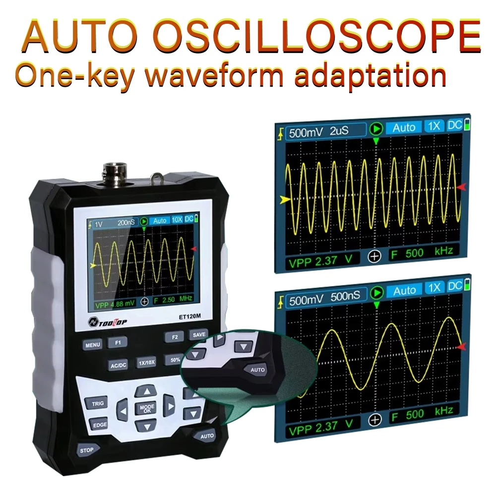 TOOLTOP ET120M oscyloskop cyfrowy z ekranem 2,4 cala 120 MHz analogowa szerokość pasma 1 MHz wyjście sygnału prostokątnego oscyloskop ręczny