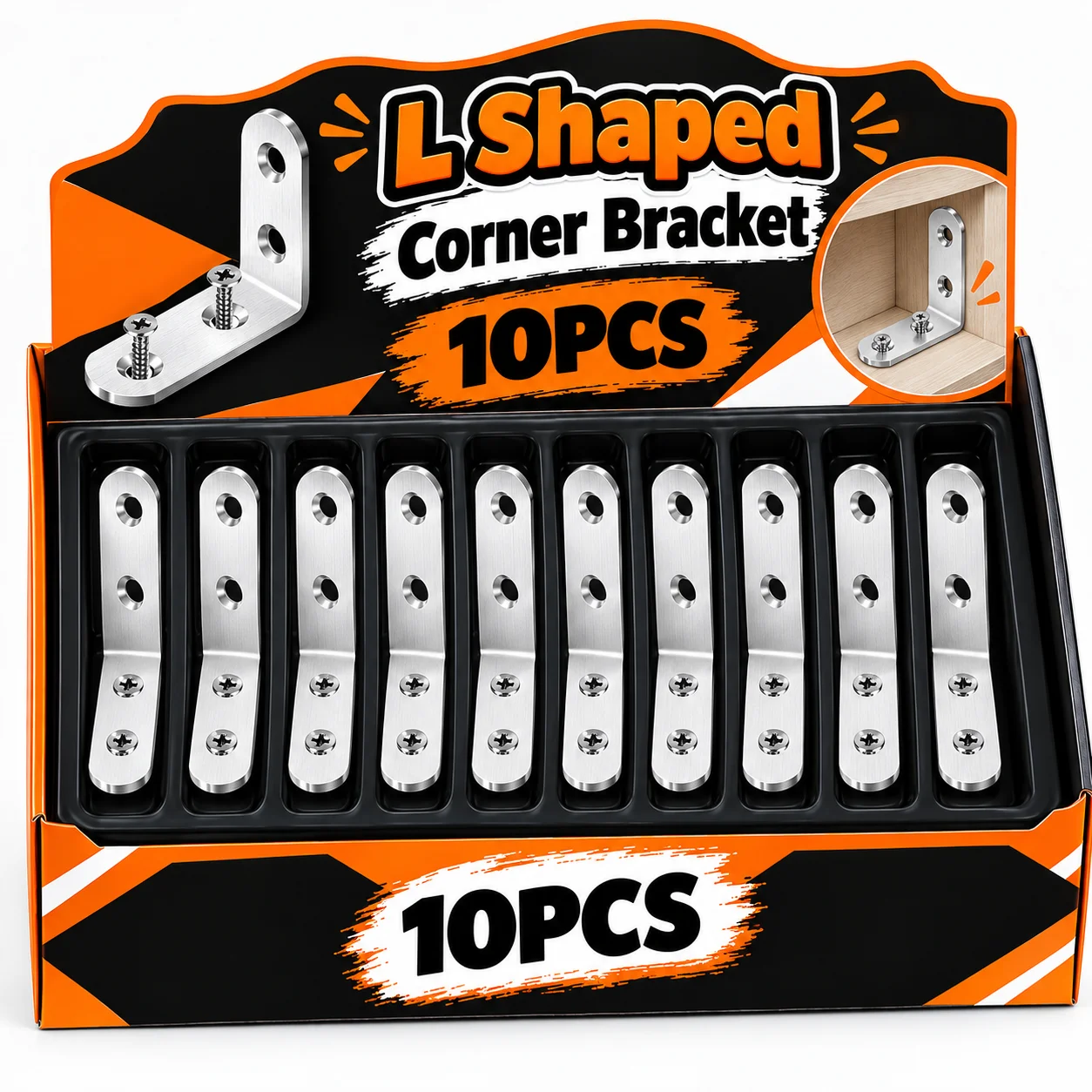 10/1Pcs L Shaped Corner Bracket 90 Degree Angle Bracket Stainless Steel Furniture Hardware Cabinet Screens Corner Brace Fastener