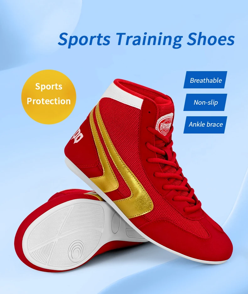 Wrestling-Schuhe für Männer und Frauen, atmungsaktive Mesh-High-Top-Boxschuhe, leichte, rutschfeste Trainingsschuhe mit Knöchelstütze – Detail 3
