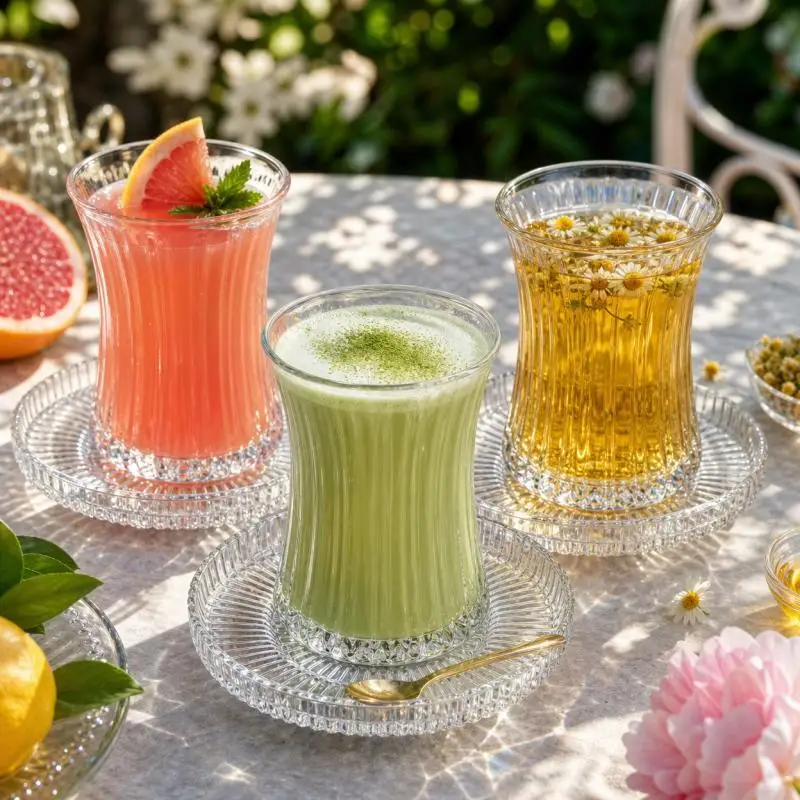 2-Piece Vintage Vertical Striped Glass Cup & Saucer Set, 190ml Clear Drinking Glasses, Ideal for Tea & Coffee, Home & Party Use - view 6