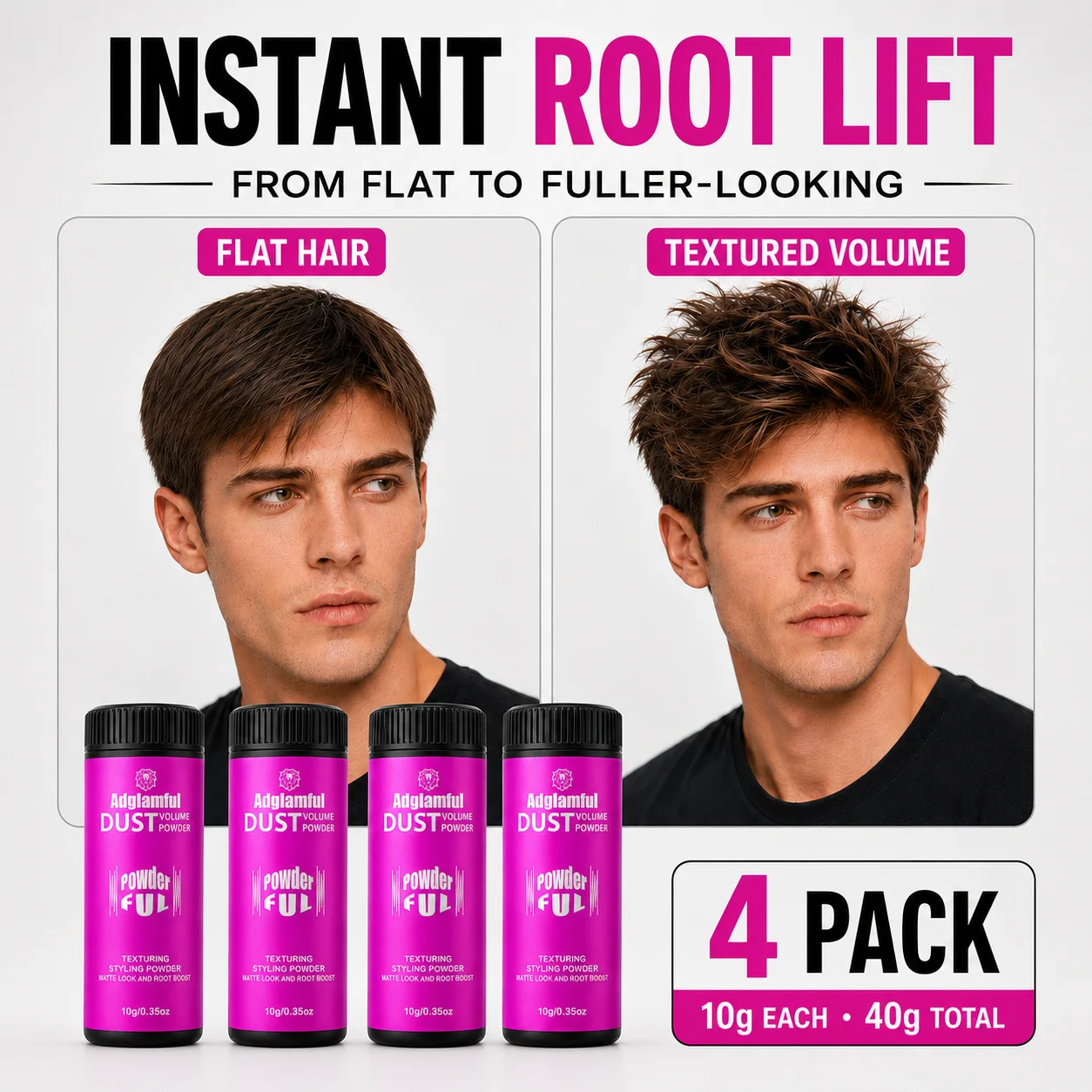 Adglamful 4 Pack Hair Volumizing Powder 10g Each, Root Lift Texturizing Styling Powder, Natural Matte Finish Oil Control Hair Po