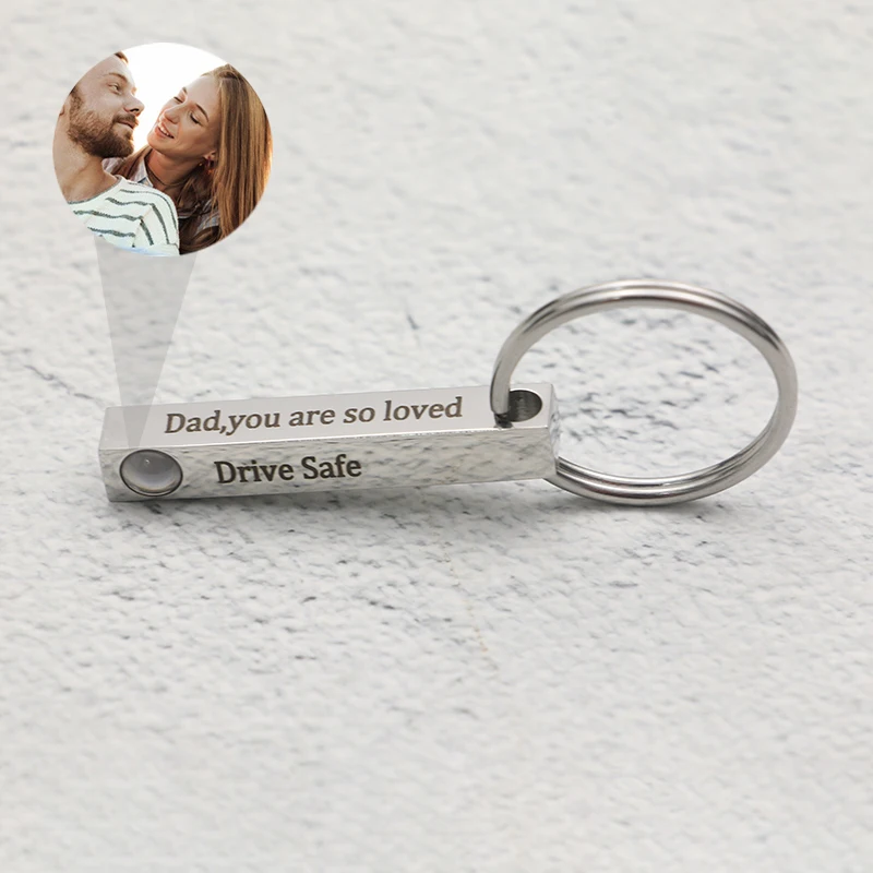 Projection Photo Bar Keychain Custom Personality Drive Safe Keyring  Custom Name Text Gift for Men and Women Jewelry