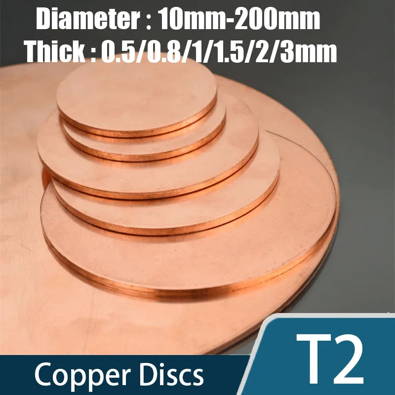 T2 Solid Pure Copper Discs Blanks Round Plate Metal Sheet Dia 10mm-200mm 