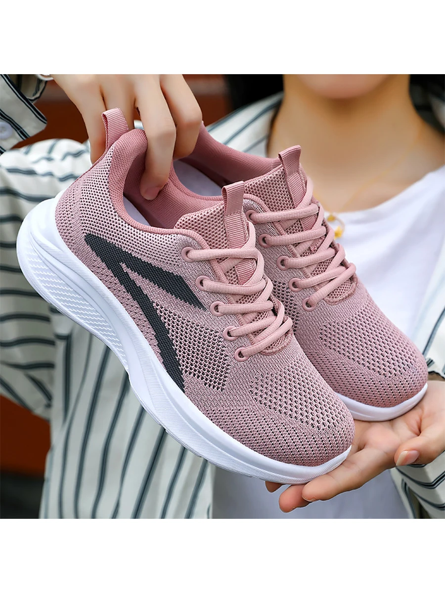 Zapatos Deportivos Casuales, Calzado Deportivo Casual De Bajo Perfil Para Mujer De Color Sólido, Ligero Y Sencillo, Calzado Informal Transpirable Con Tejido Para Mujer.Zapatos Para Correr De Mujer Entrenadores Deportiv