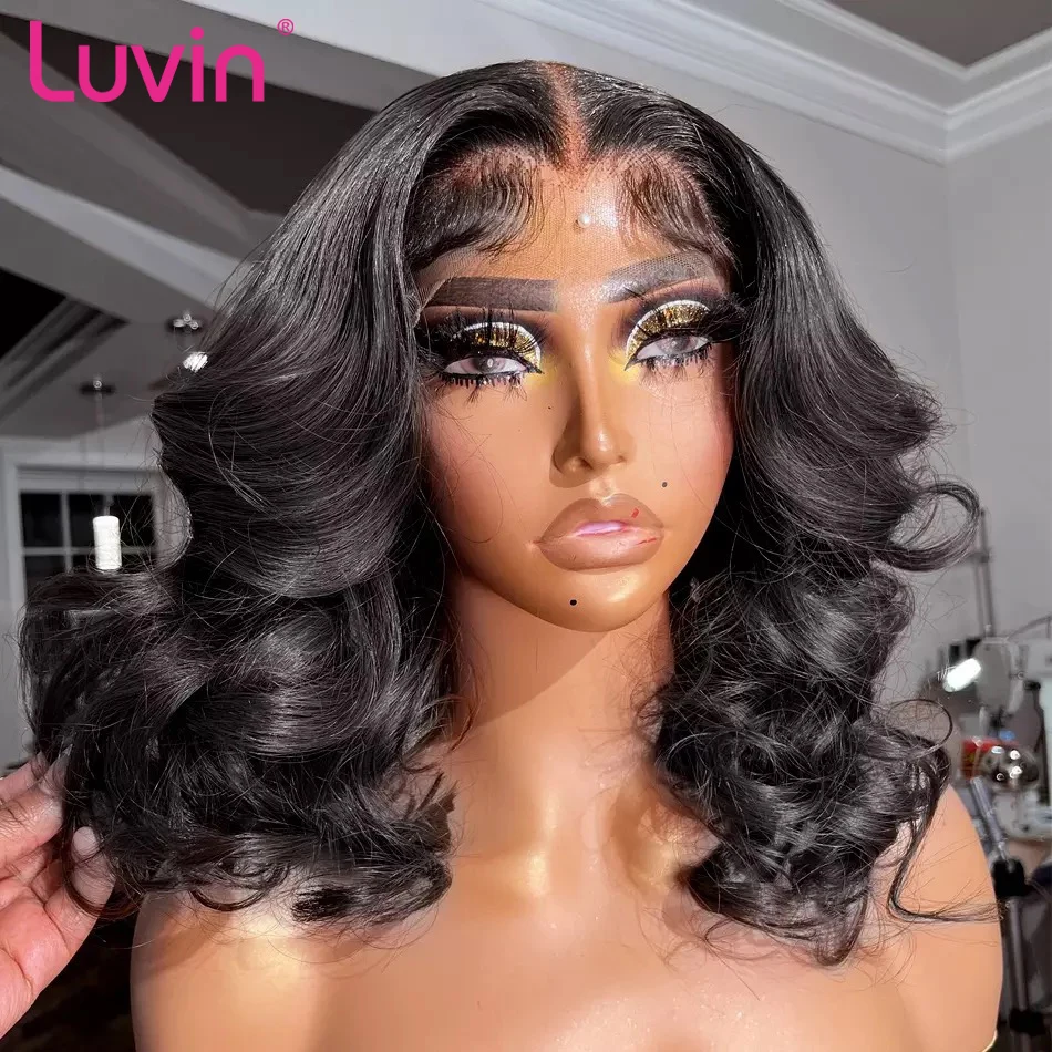 Luvin 250% Body Wave 13x6 Lace Frontal Bob Wig Transparent Water Wave 13x4 Human Hair Wigs For Women