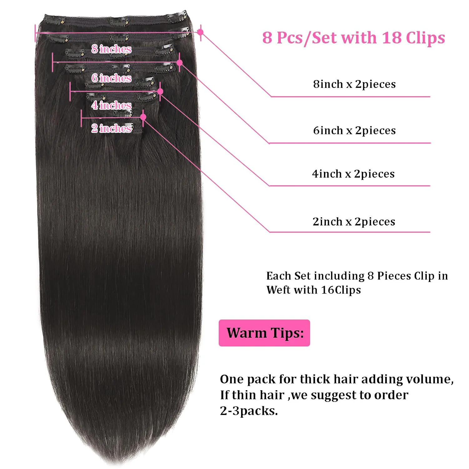 Clip in Human Hair Extensions Straight Natural Color Seamless Clip in Human Hair Full Head Brazilian Remy Clip in Hair Extention