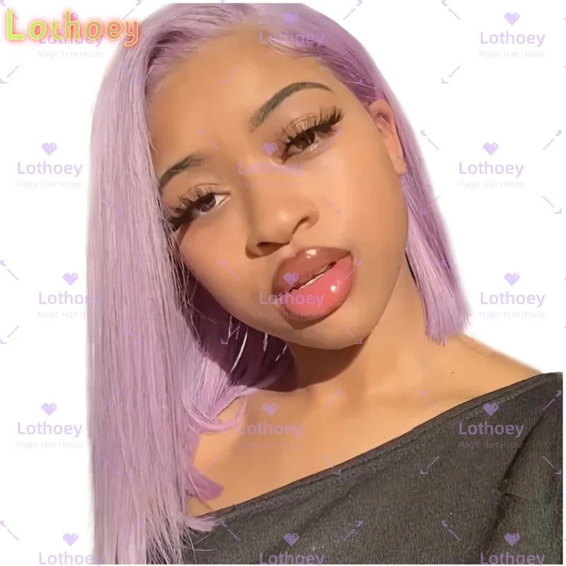 Light Purple 13x4  Transparent Lace Front Wig Brazilian Remy Human Hair - Glueless Pre-Plucked with Baby Hair,Straight Bob Wig
