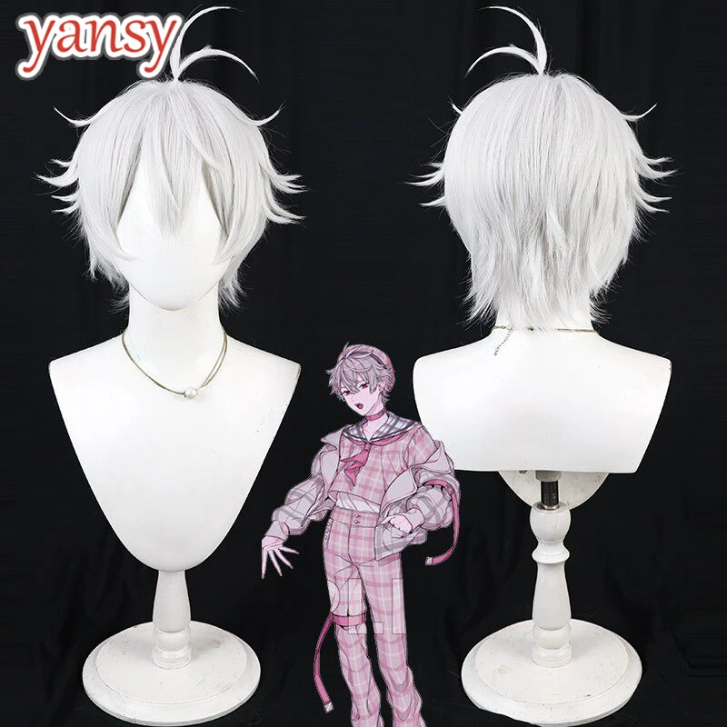 Yansywig Synthetic Hair Kuzuha Cosplay Wigs Virtual YouTuber Kuzuha 30cm Short Straight Silver White Men Cos Wig Heat Resistant