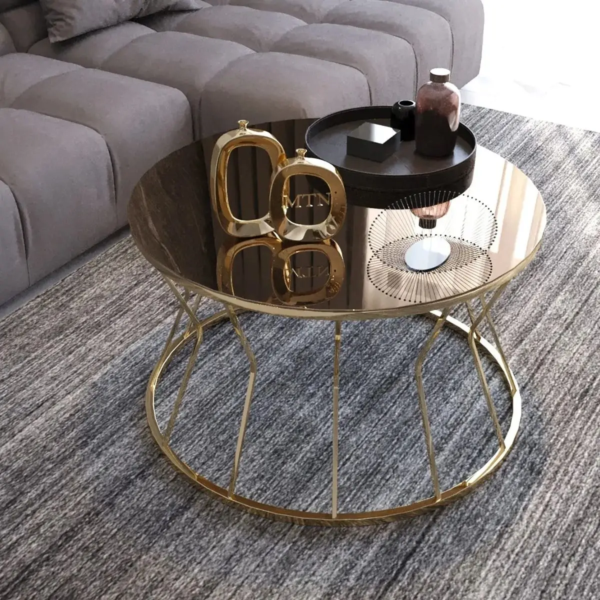 Modern Round Center Table Gold Leg Unbreakable Mirror Decorative Nordic Coffee Table for Living Room Home Furniture Decor