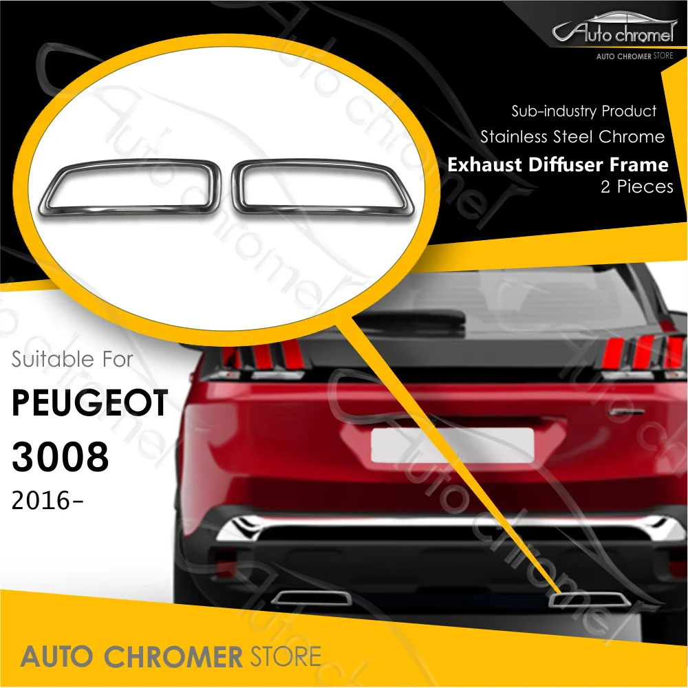 Dla Peugeot SUV 3008 rama dyfuzora wydechowego 2 sztuk Chrome akcesoria samochodowe Puretech BlueHDI 1.6 VTi Crossover części samochodowe