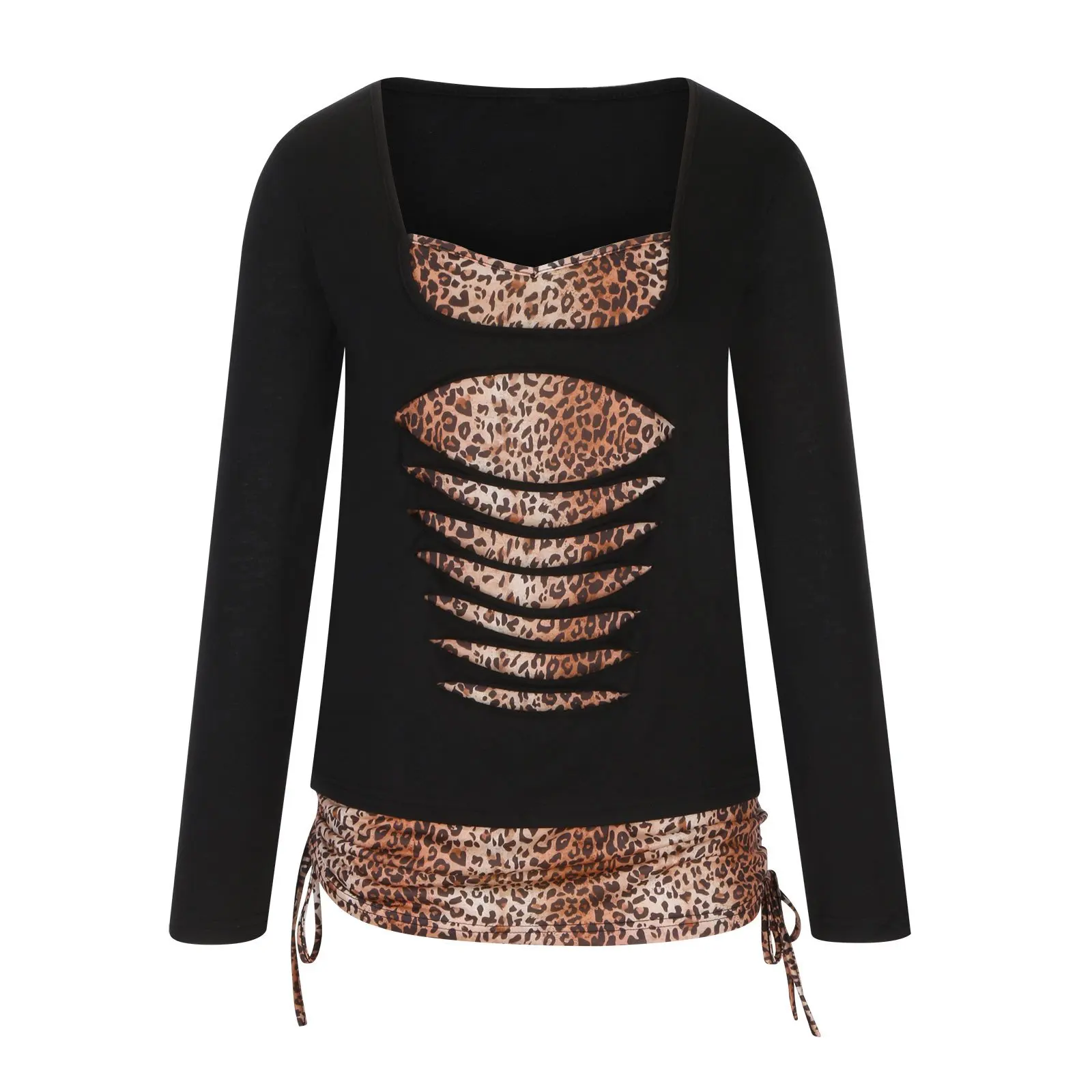 New Women's Tops, Fashionable Long Sleeve Printed Leopard Print Bottoming Shirt